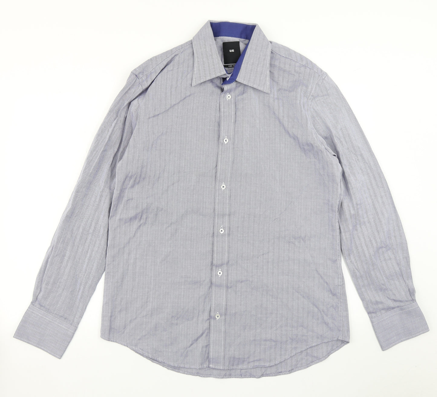 WE Mens Blue Herringbone   Button-Up Size S