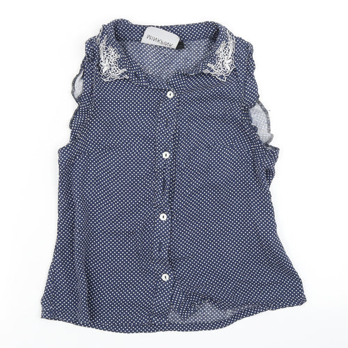 MINKPINK Womens Blue Polka Dot  Basic Blouse Size XS