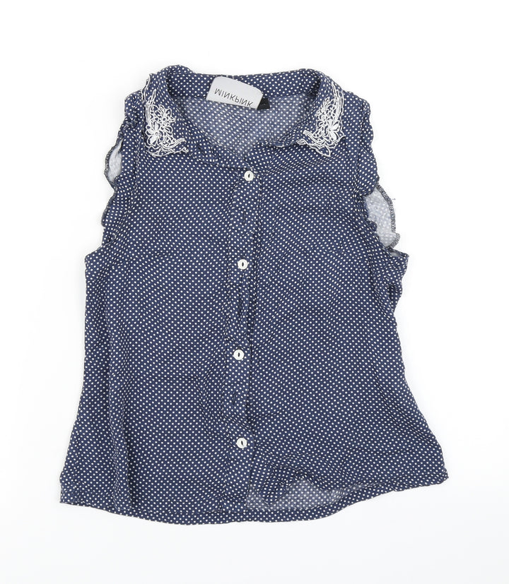 MINKPINK Womens Blue Polka Dot Basic Blouse Size XS