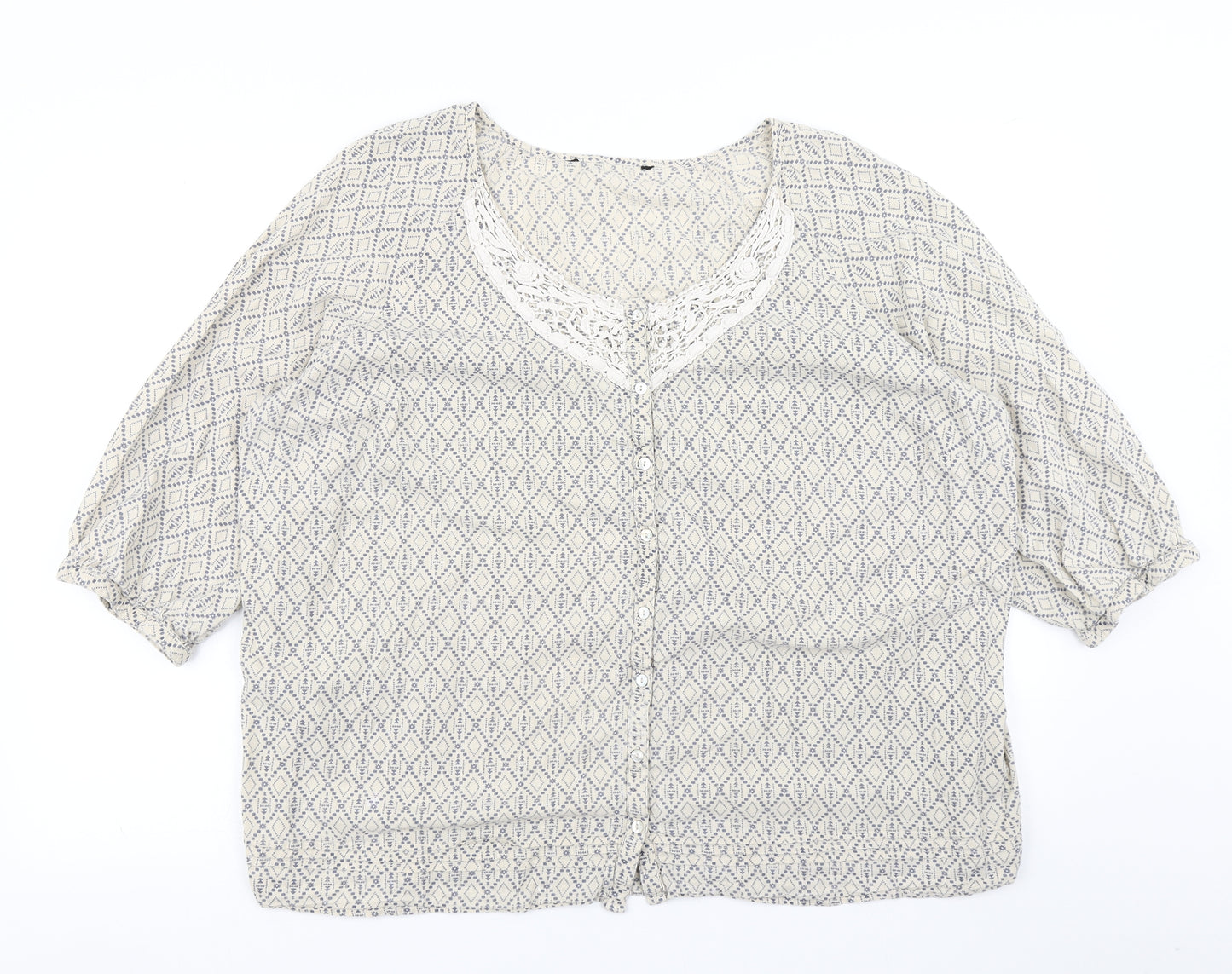 Preworn Womens Beige Argyle/Diamond  Basic Blouse Size 22