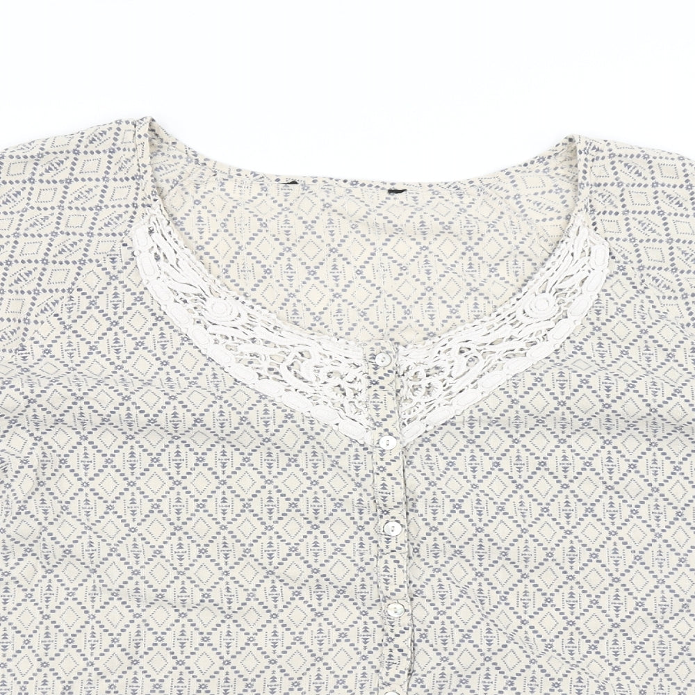 Preworn Womens Beige Argyle/Diamond  Basic Blouse Size 22