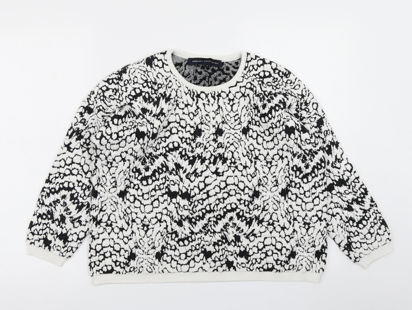 French Connection Womens Black Polka Dot  Pullover Sweatshirt Size S