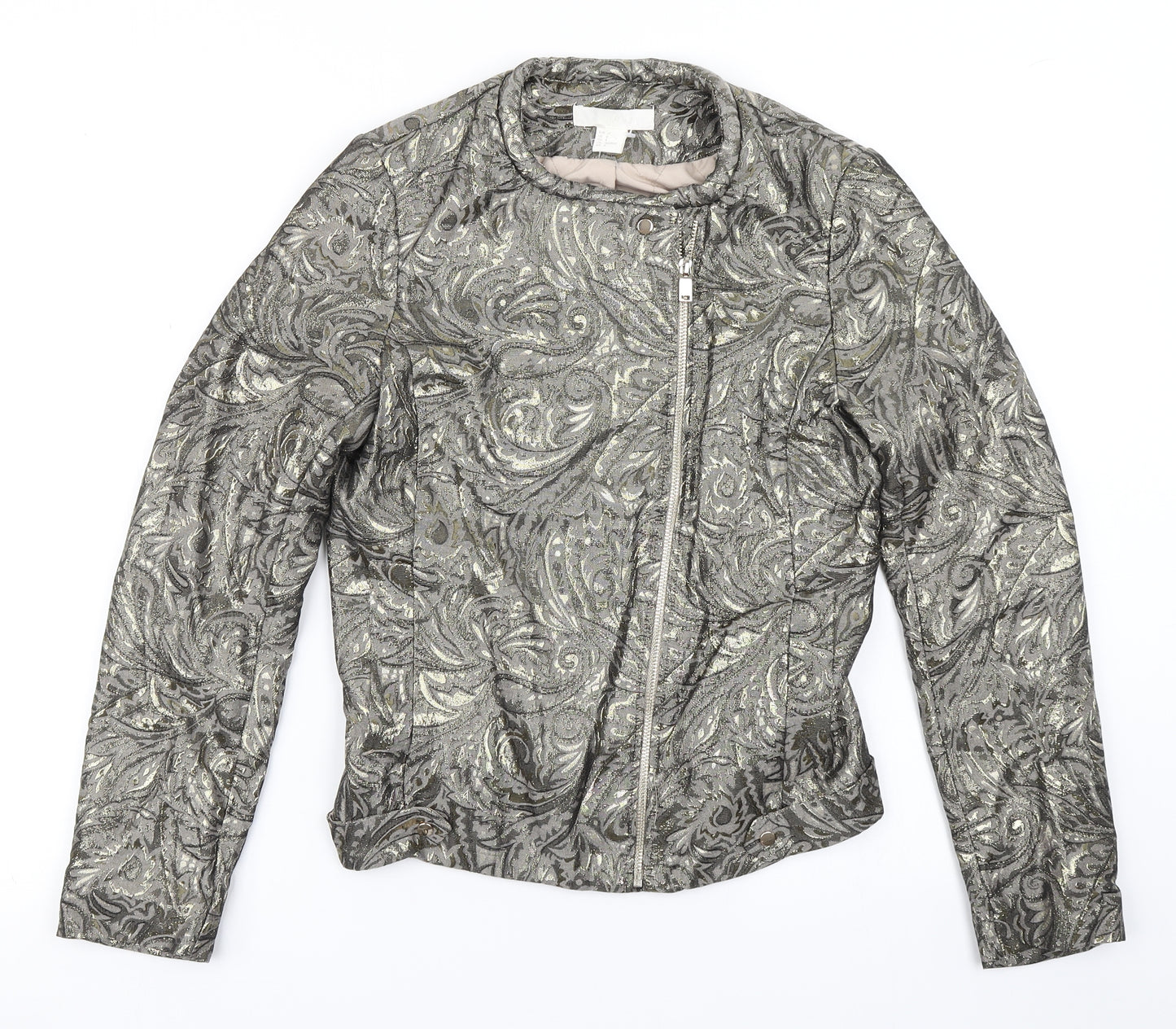 H&M Womens Brown Paisley  Biker Jacket Size 6