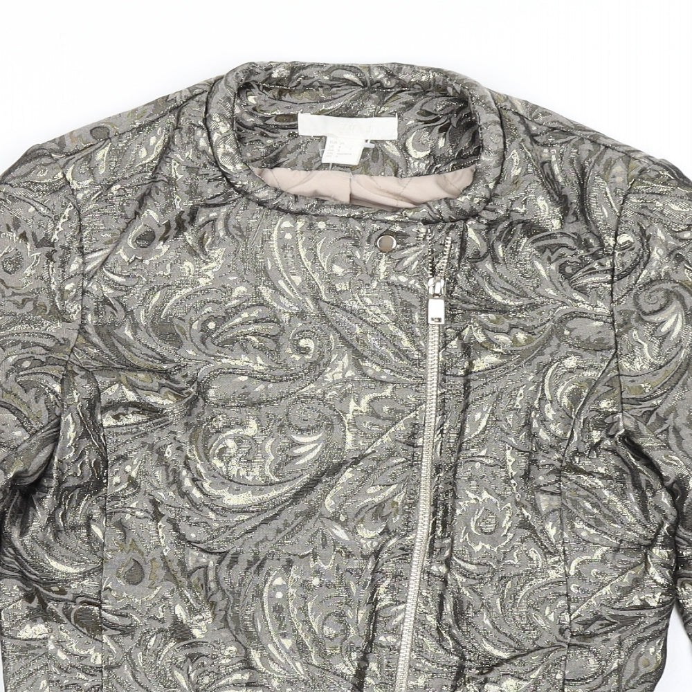 H&M Womens Brown Paisley  Biker Jacket Size 6