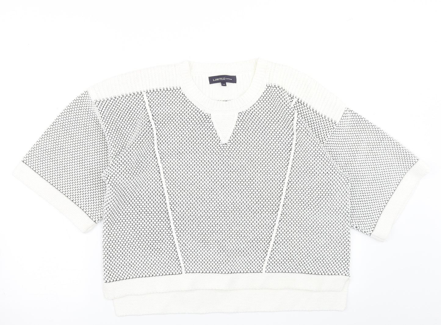 M&S Womens White Polka Dot Knit Pullover Jumper Size 14  - Cropped