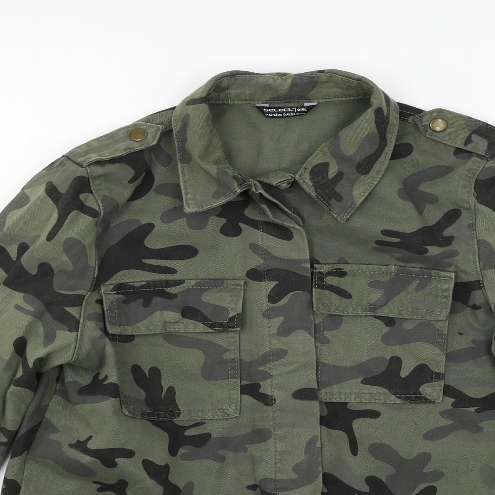 Select Girls Green Camouflage Denim Jacket  Size 12-13 Years