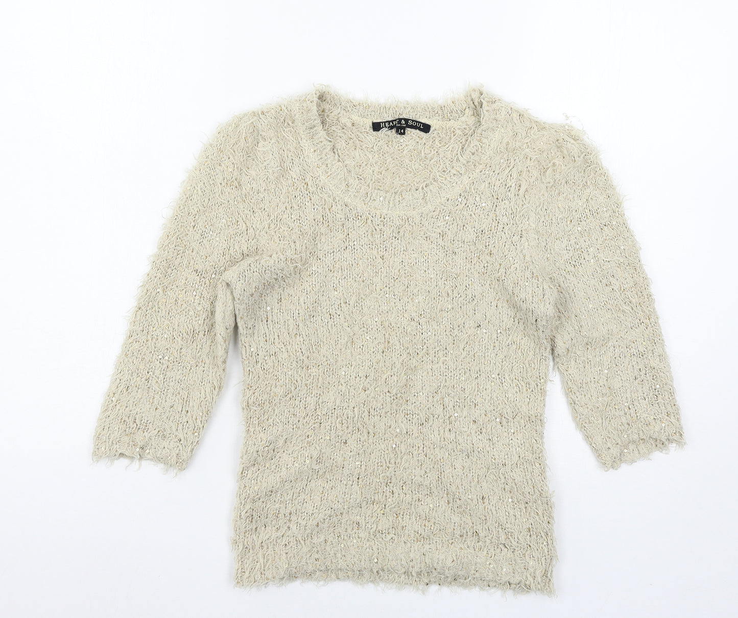 Heart &  Soul Womens Beige  Knit Pullover Jumper Size 14