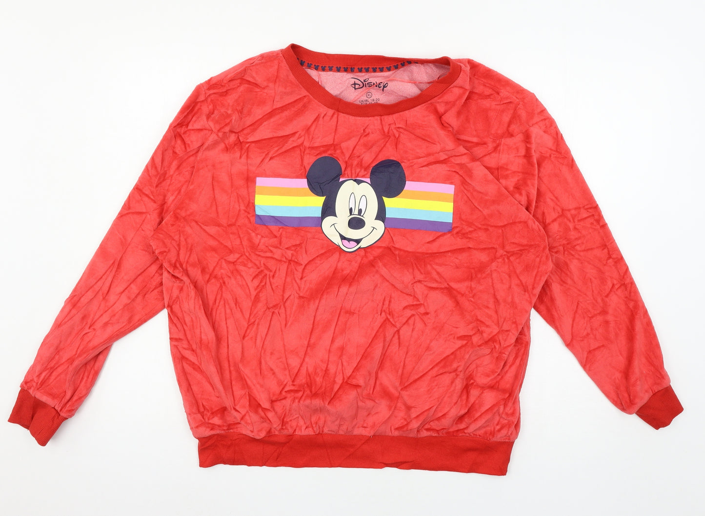 Disney Womens Red Solid Jersey Top Pyjama Top Size 18  - Mickey Mouse