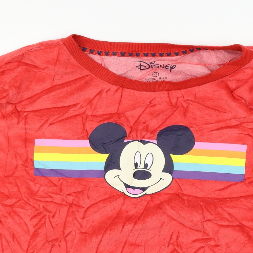 Disney Womens Red Solid Jersey Top Pyjama Top Size 18  - Mickey Mouse