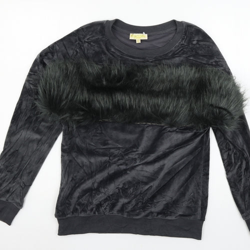 Emma & Ashley Womens Grey  Velour Pullover Sweatshirt Size L  - Faux Fur