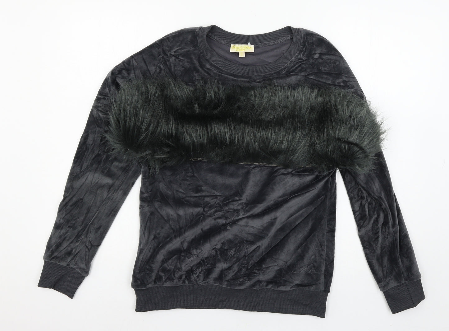 Emma & Ashley Womens Grey  Velour Pullover Sweatshirt Size L  - Faux Fur