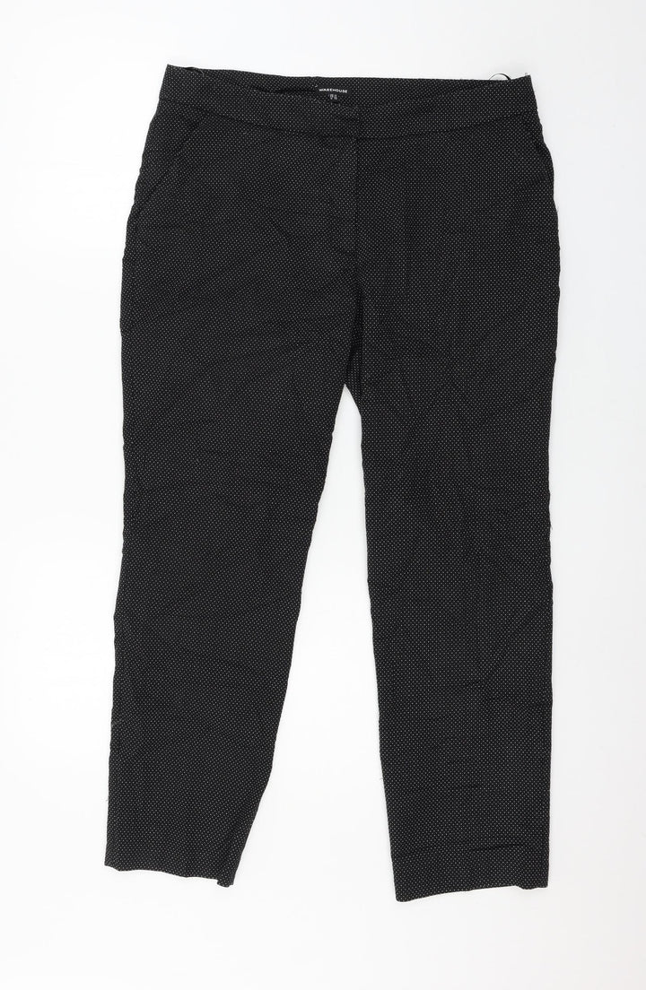Warehouse Womens Black Polka Dot Trousers Size 14 L27 in