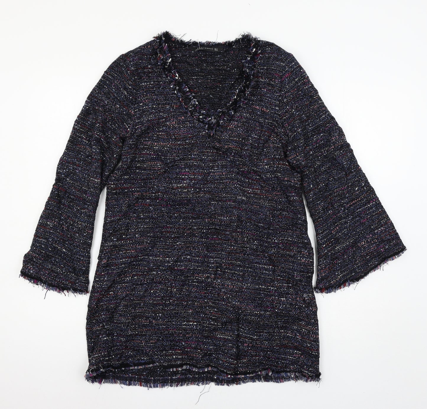 Zara Womens Blue Striped Knit Basic T-Shirt Size L