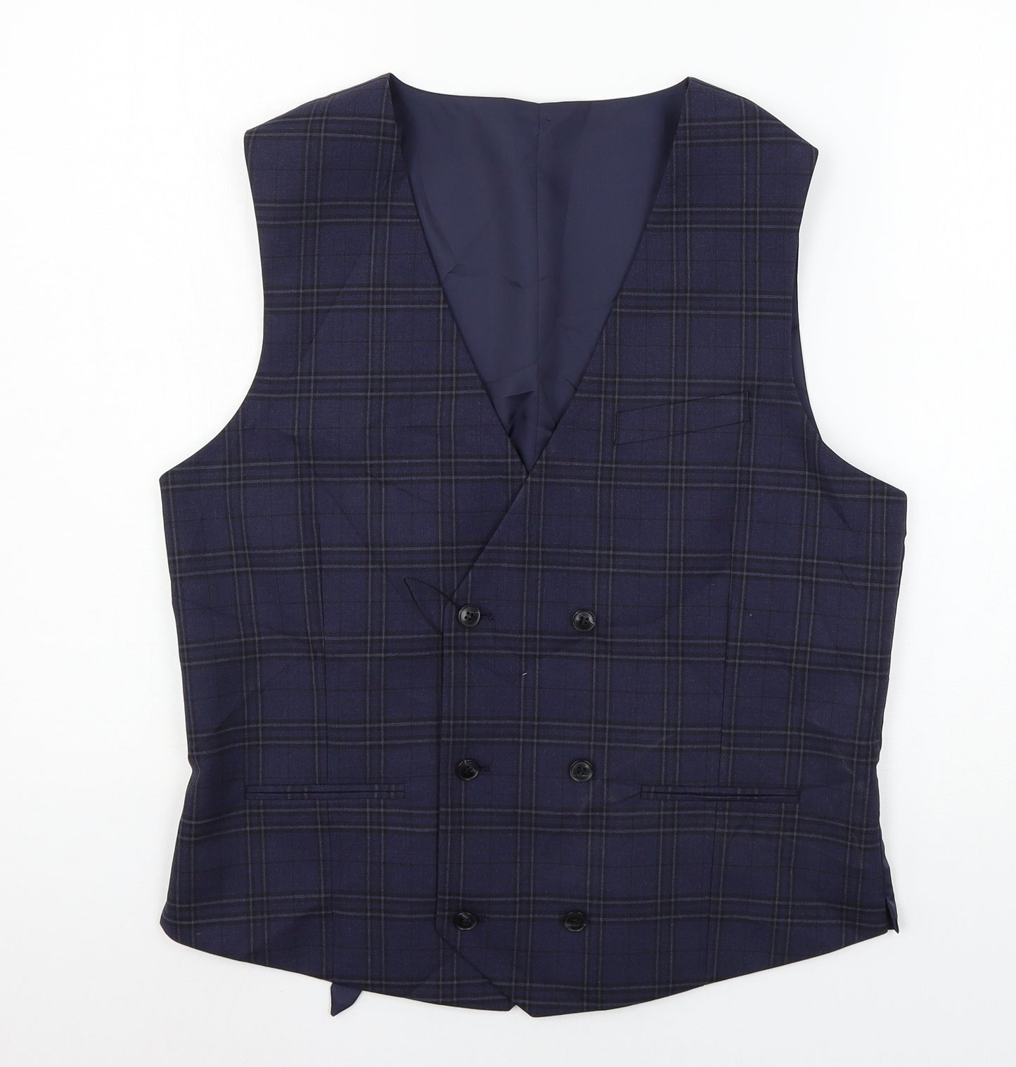 Marks and Spencer Mens Blue Plaid  Jacket Waistcoat Size L
