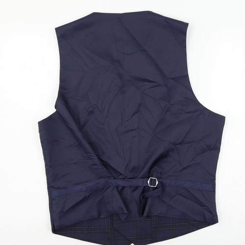 Marks and Spencer Mens Blue Plaid  Jacket Waistcoat Size L