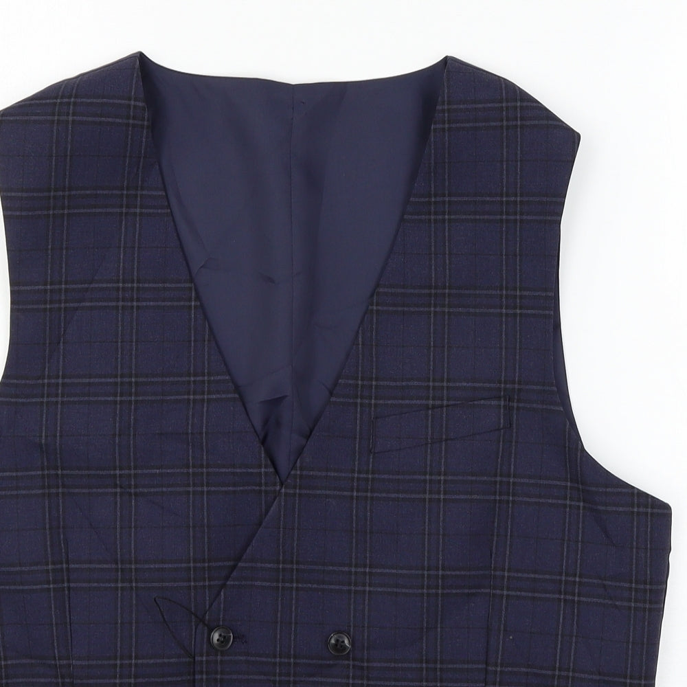 Marks and Spencer Mens Blue Plaid  Jacket Waistcoat Size L