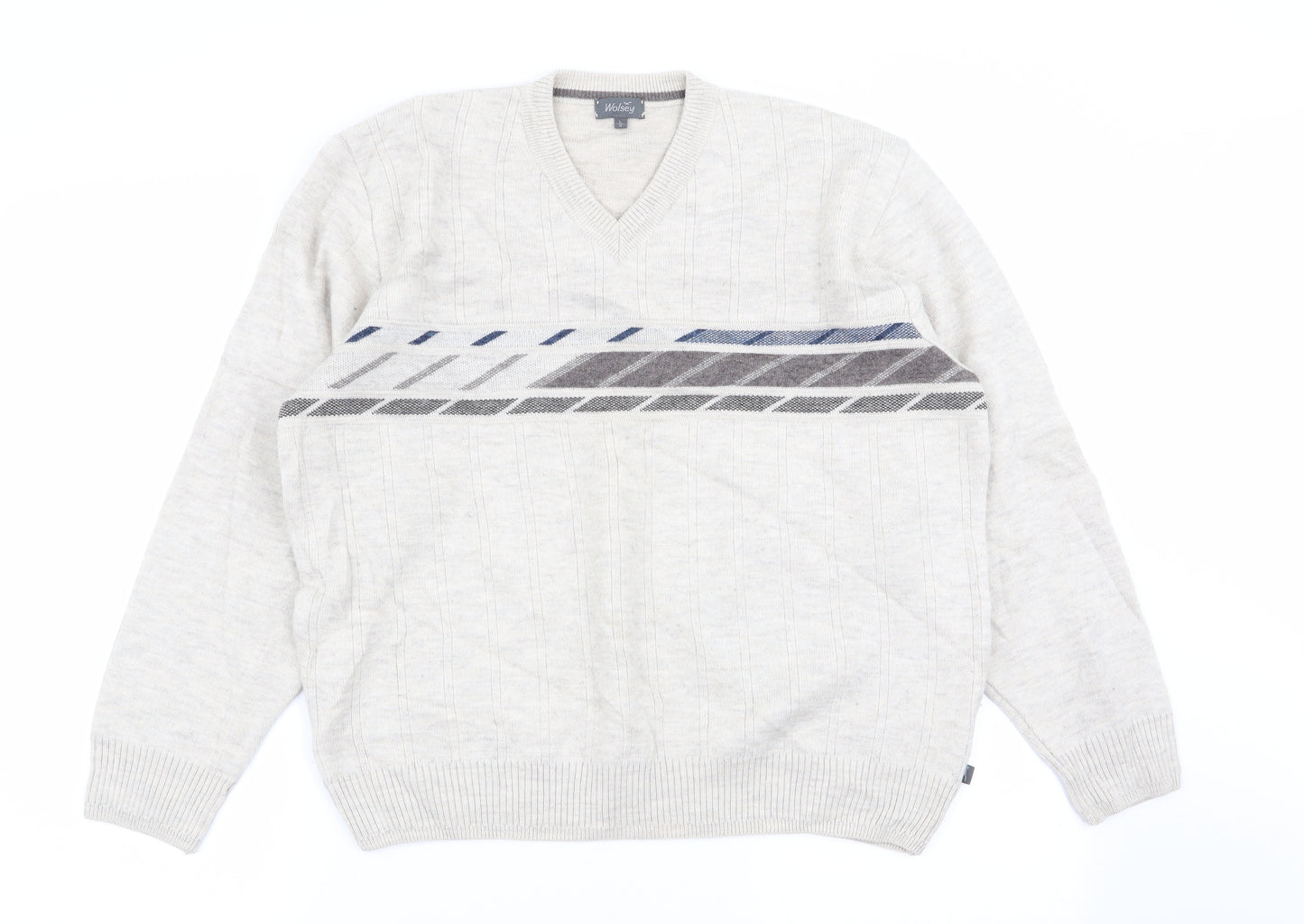 Wolsey Mens Beige Geometric  Pullover Jumper Size L