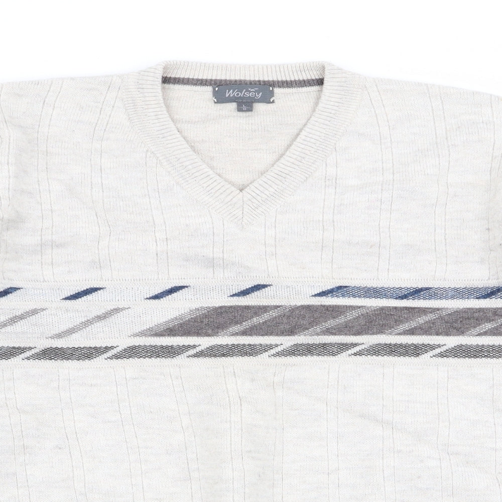 Wolsey Mens Beige Geometric  Pullover Jumper Size L