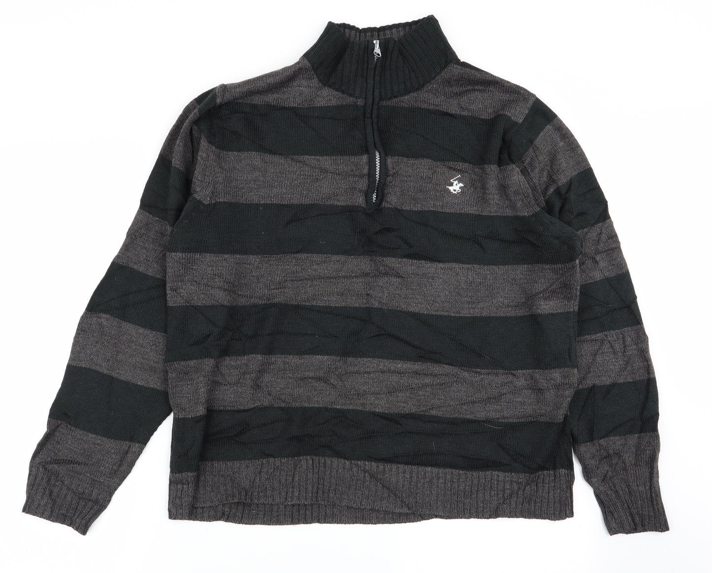 Beverly Hills Polo Club Mens Multicoloured Striped  Pullover Jumper Size M