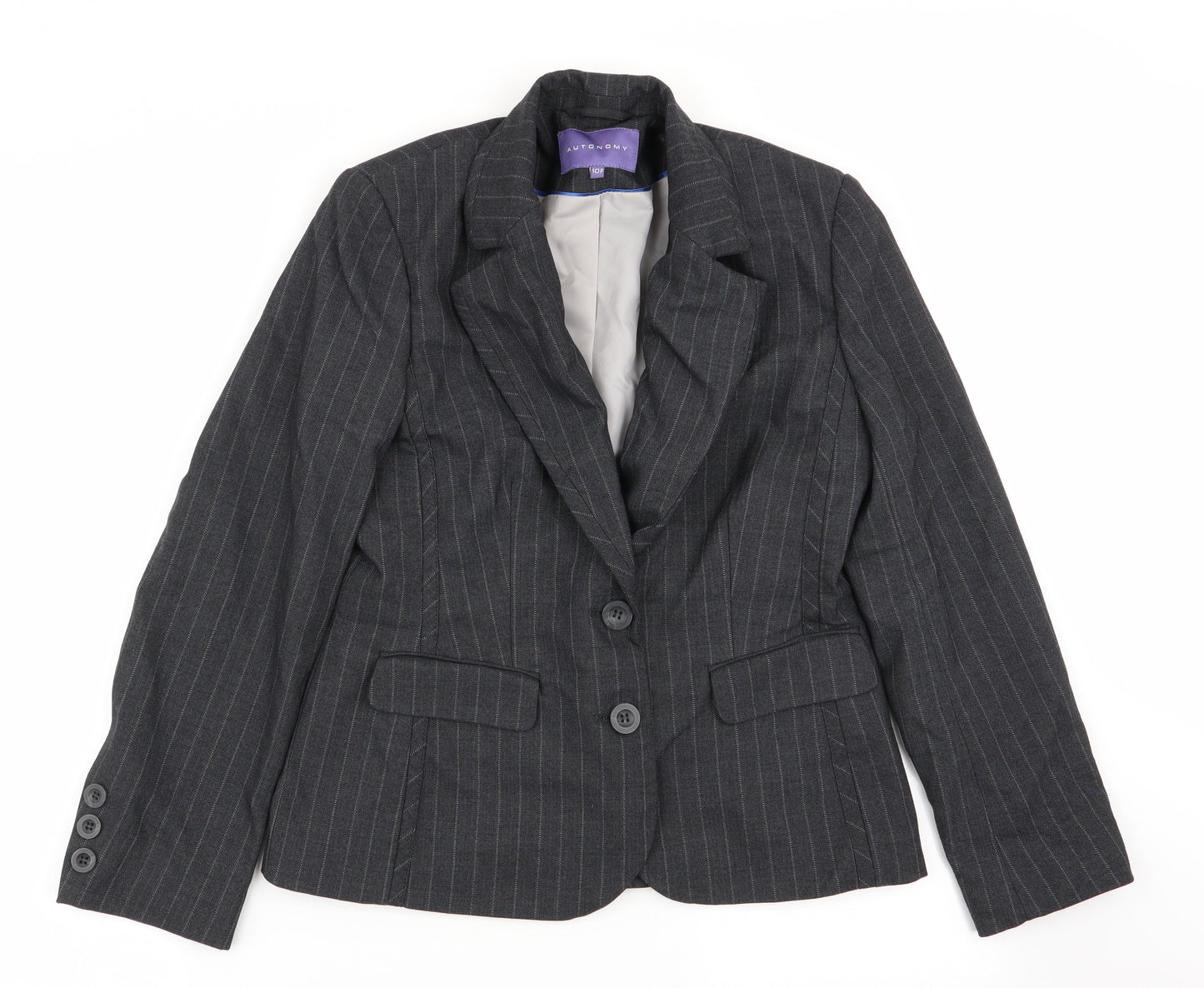 Autonomy Womens Grey Striped  Jacket Blazer Size 10