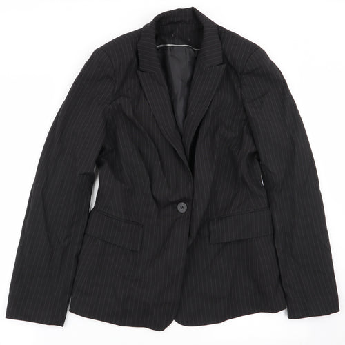 Preworn Womens Black Striped  Jacket Blazer Size 12