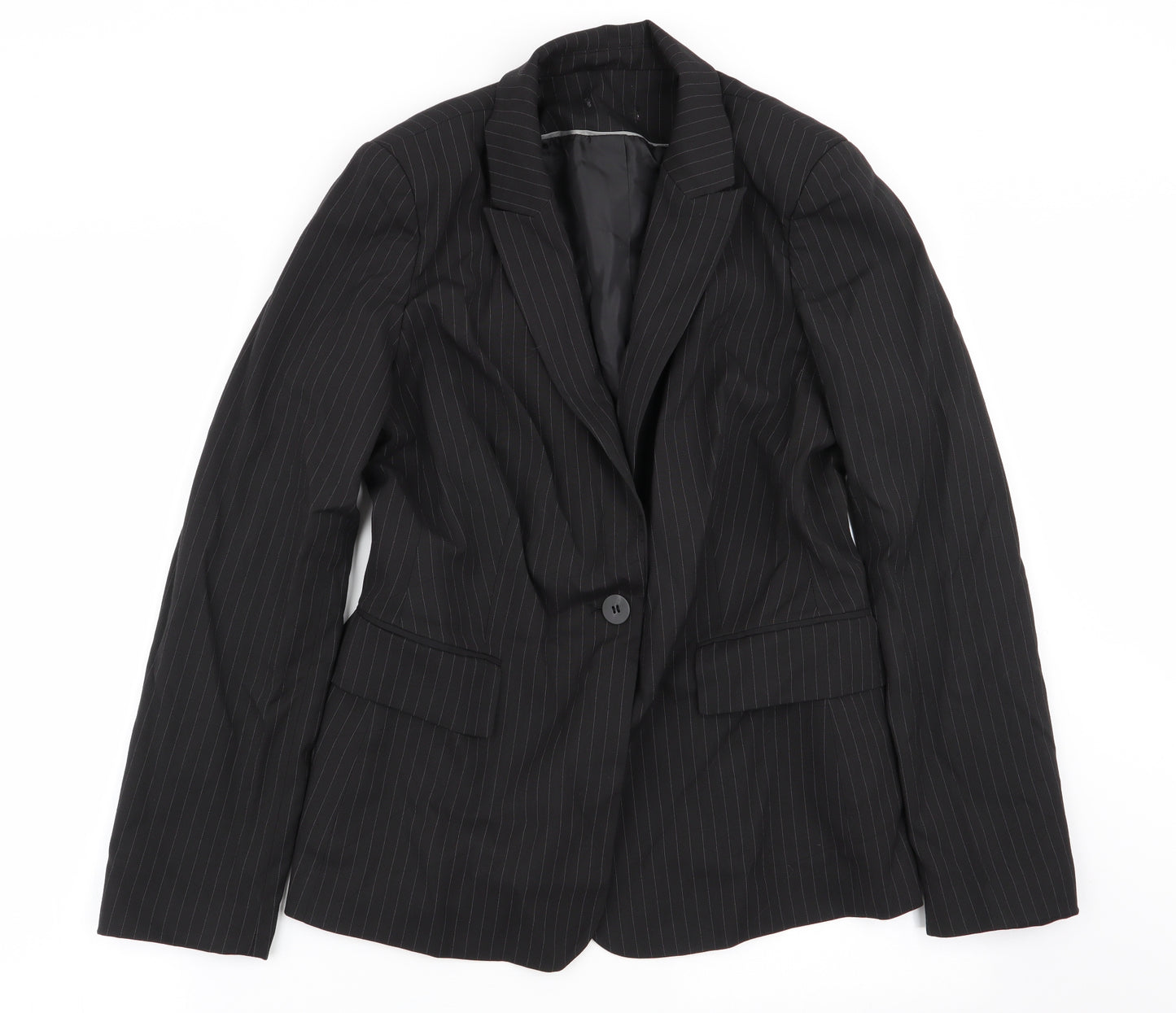 Preworn Womens Black Striped  Jacket Blazer Size 12