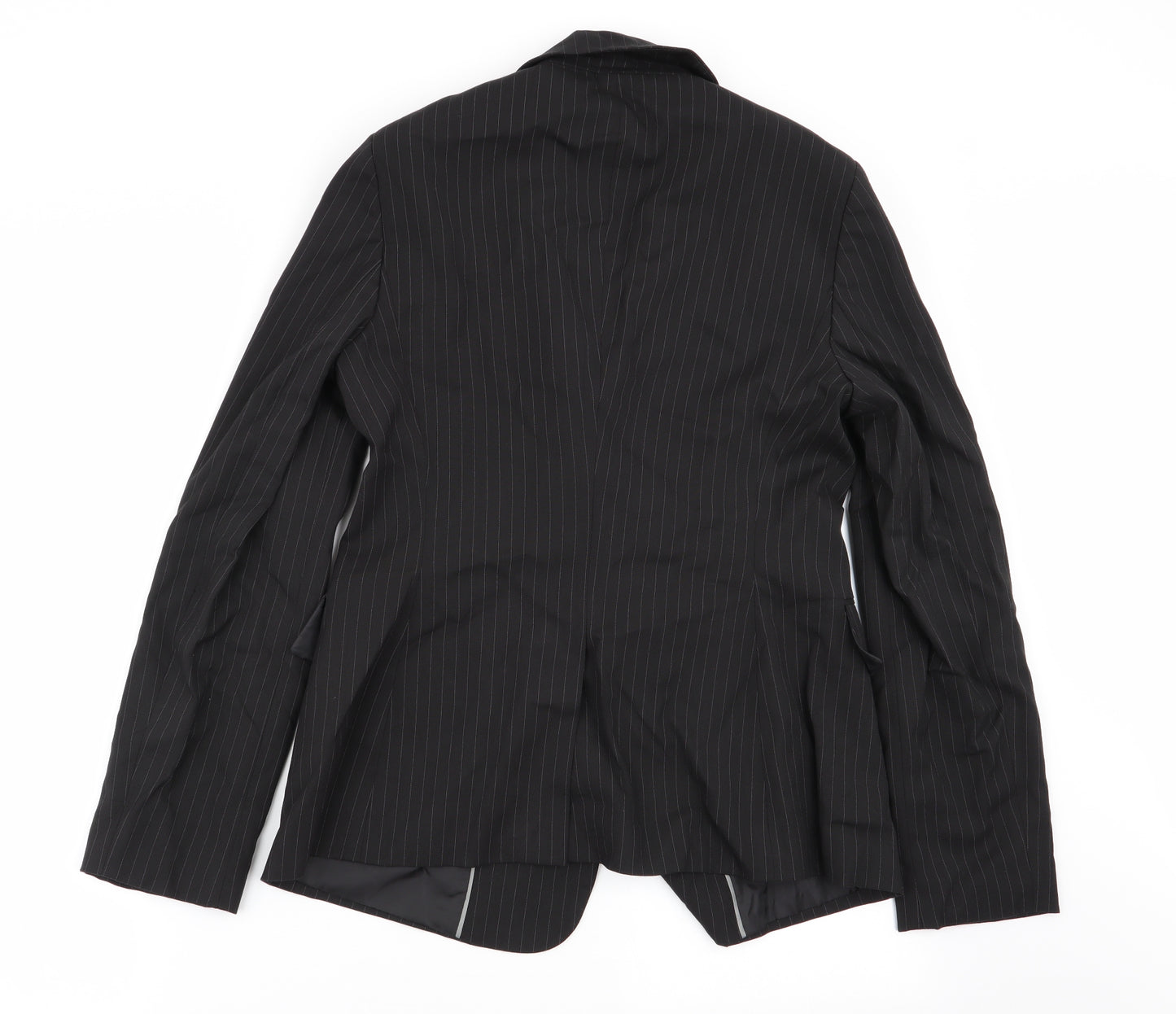 Preworn Womens Black Striped  Jacket Blazer Size 12