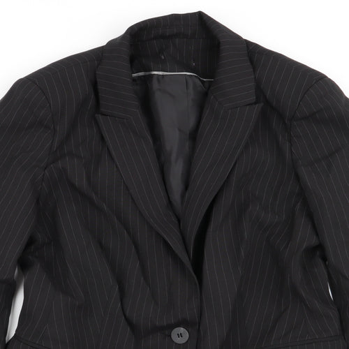 Preworn Womens Black Striped  Jacket Blazer Size 12