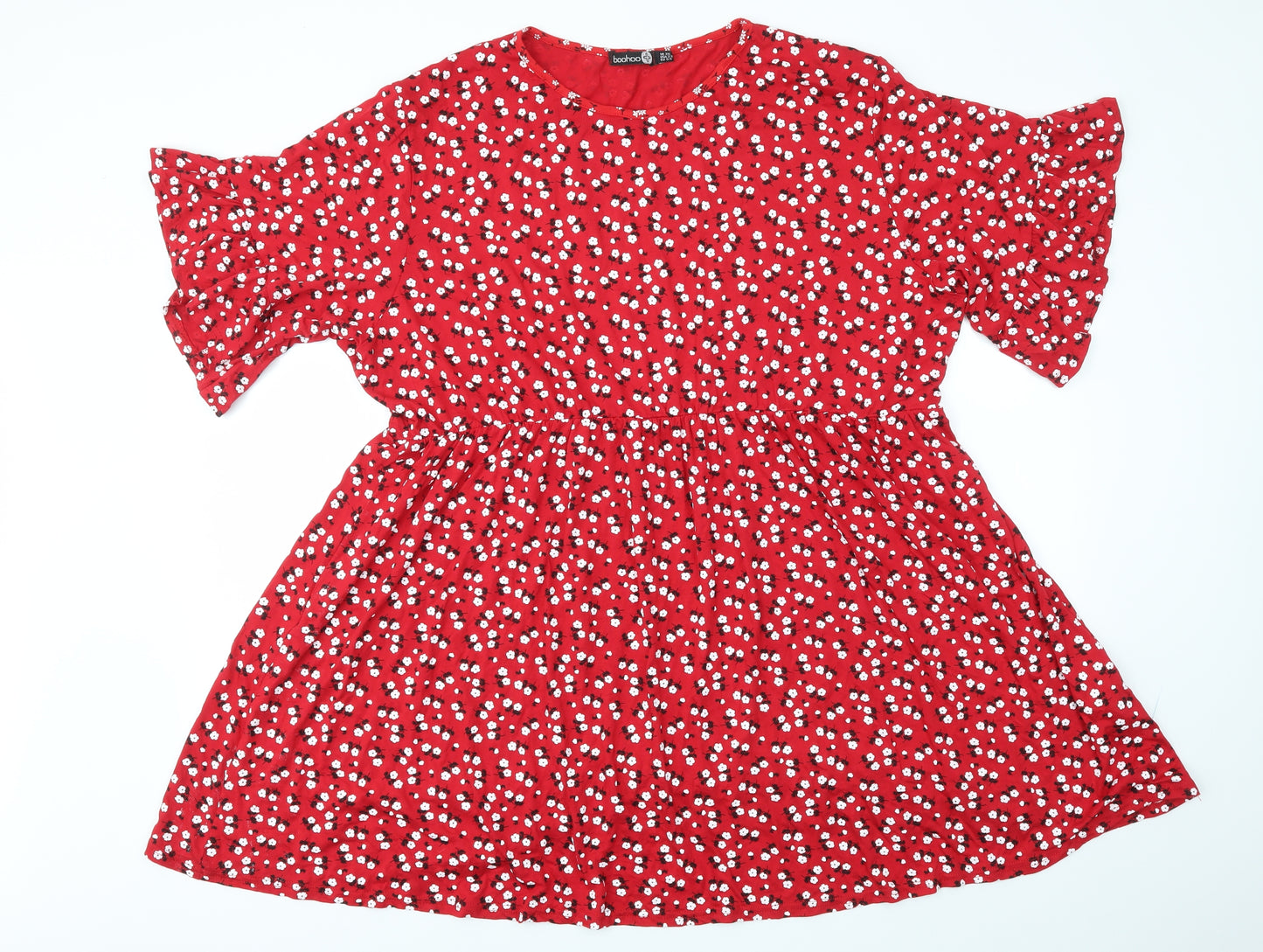 Boohoo Womens Red Floral  Fit & Flare  Size 26