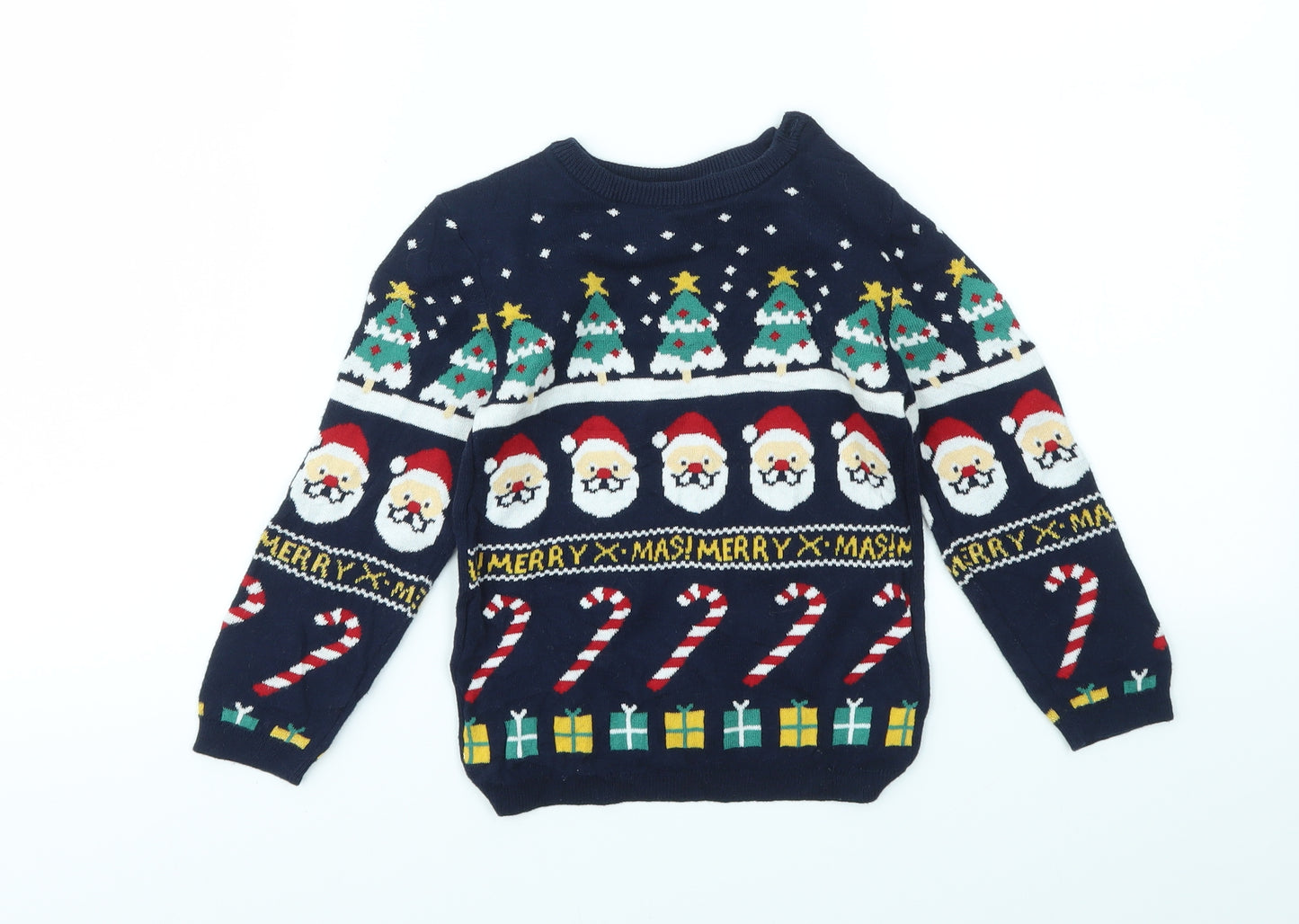 H&M Boys Blue Geometric  Pullover Jumper Size 2-3 Years  - chrismas jumper
