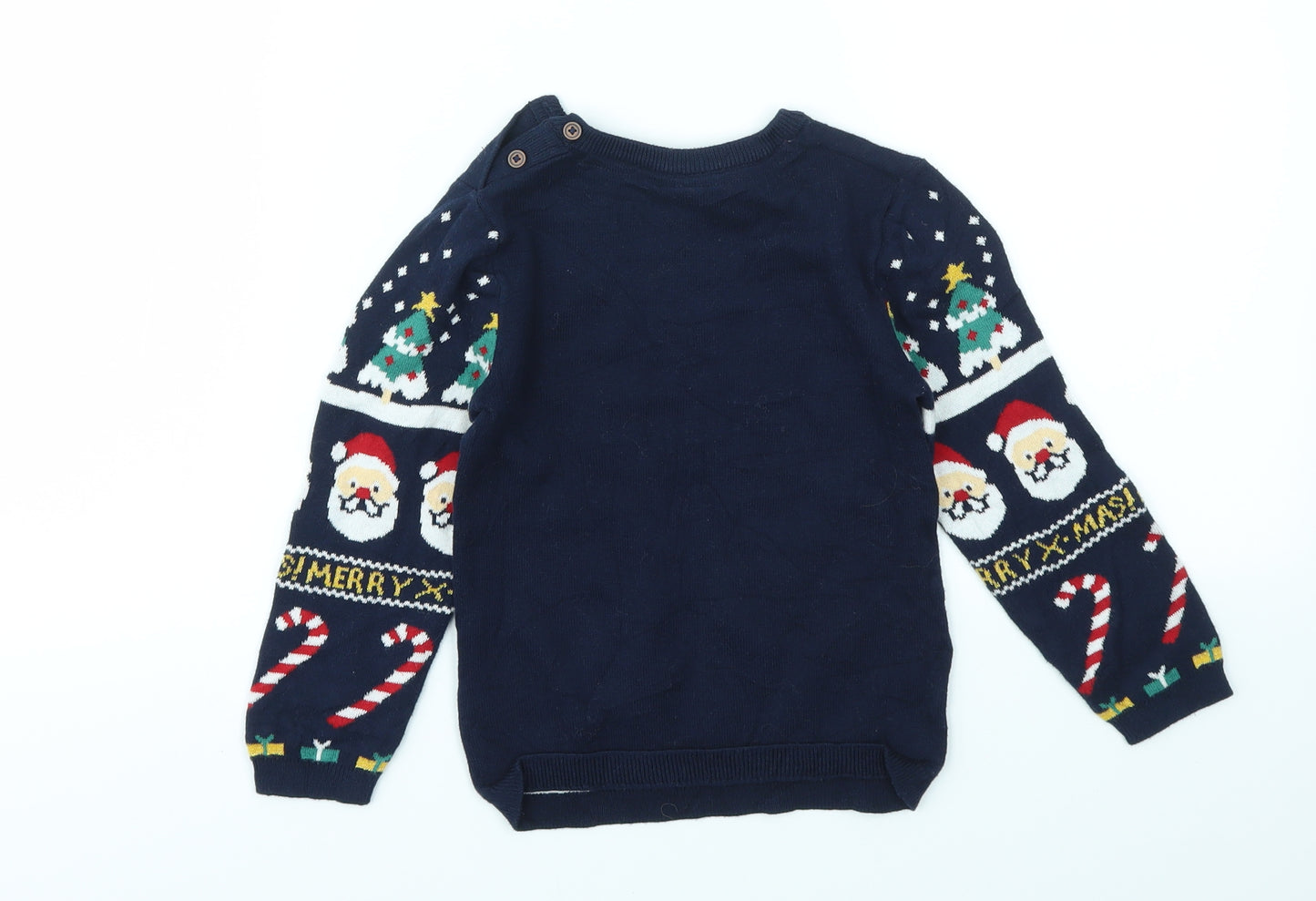 H&M Boys Blue Geometric  Pullover Jumper Size 2-3 Years  - chrismas jumper