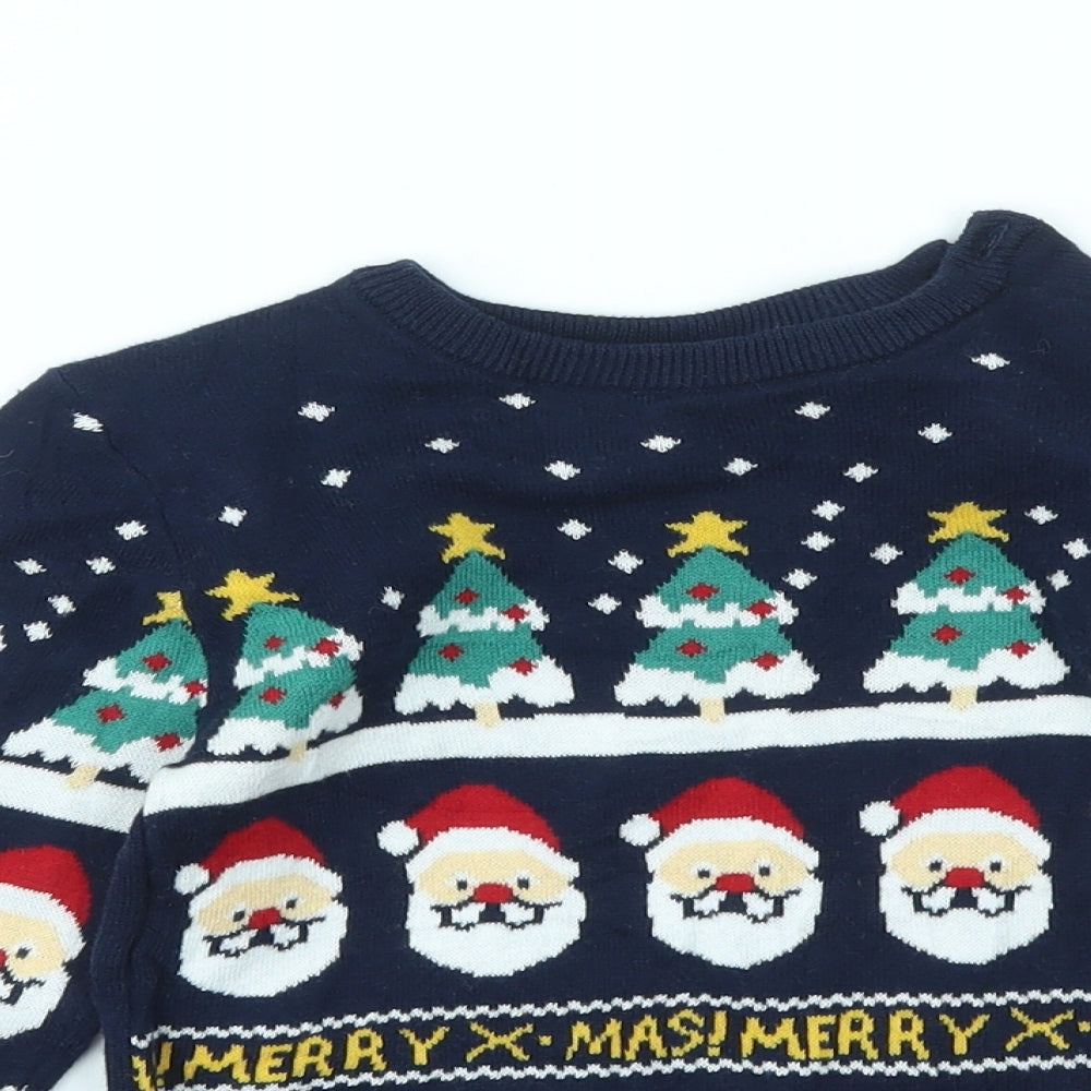 H&M Boys Blue Geometric  Pullover Jumper Size 2-3 Years  - chrismas jumper