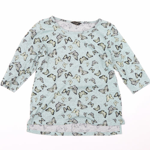 Originals Womens Blue Animal Print  Basic T-Shirt Size 14