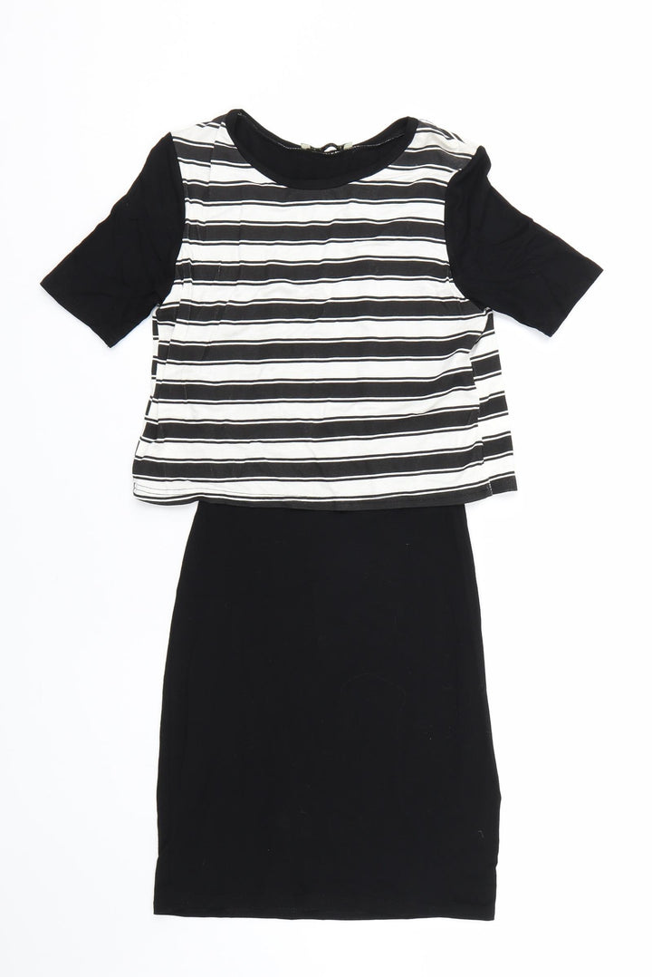 Innocence Womens Black Striped T-Shirt Dress Size 8