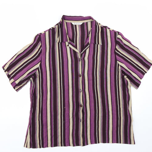 Burktex Womens Purple Striped  Basic Button-Up Size 16