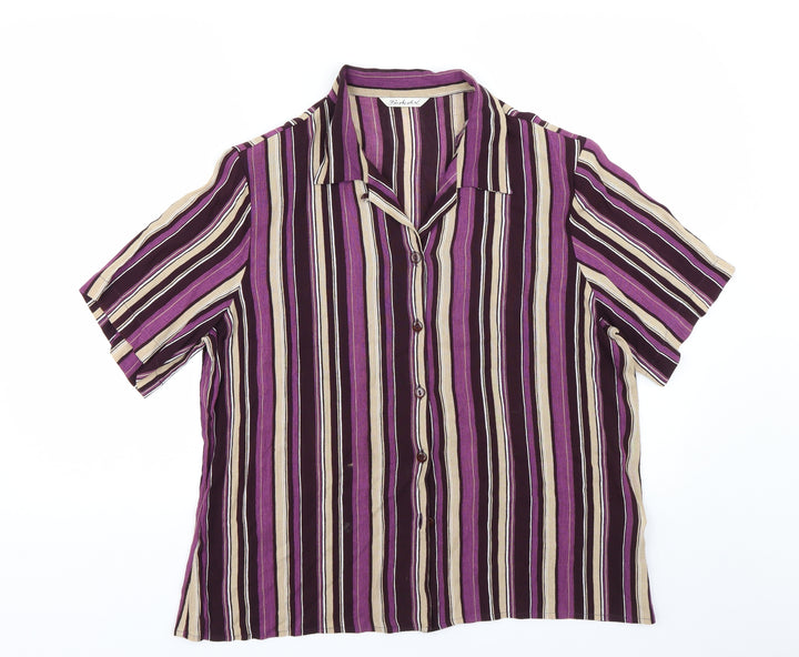 Burktex Womens Purple Striped  Basic Button-Up Size 16