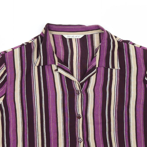 Burktex Womens Purple Striped  Basic Button-Up Size 16