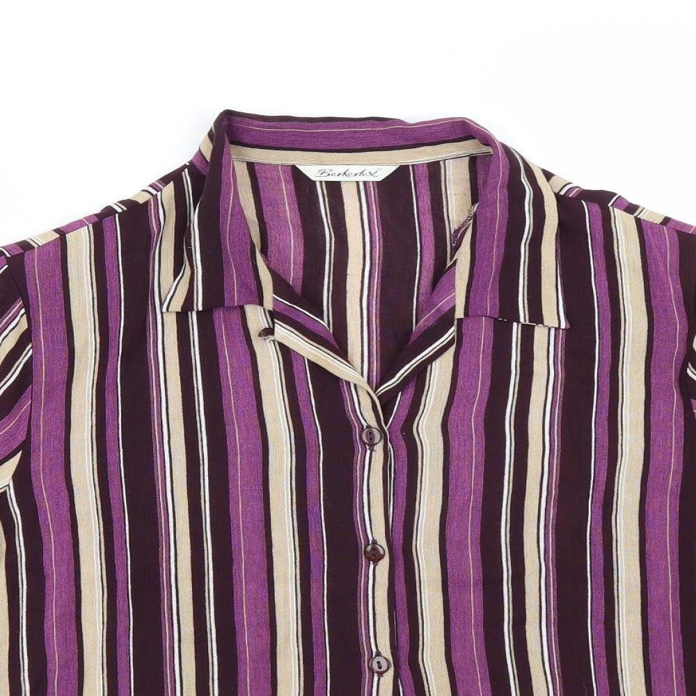 Burktex Womens Purple Striped  Basic Button-Up Size 16