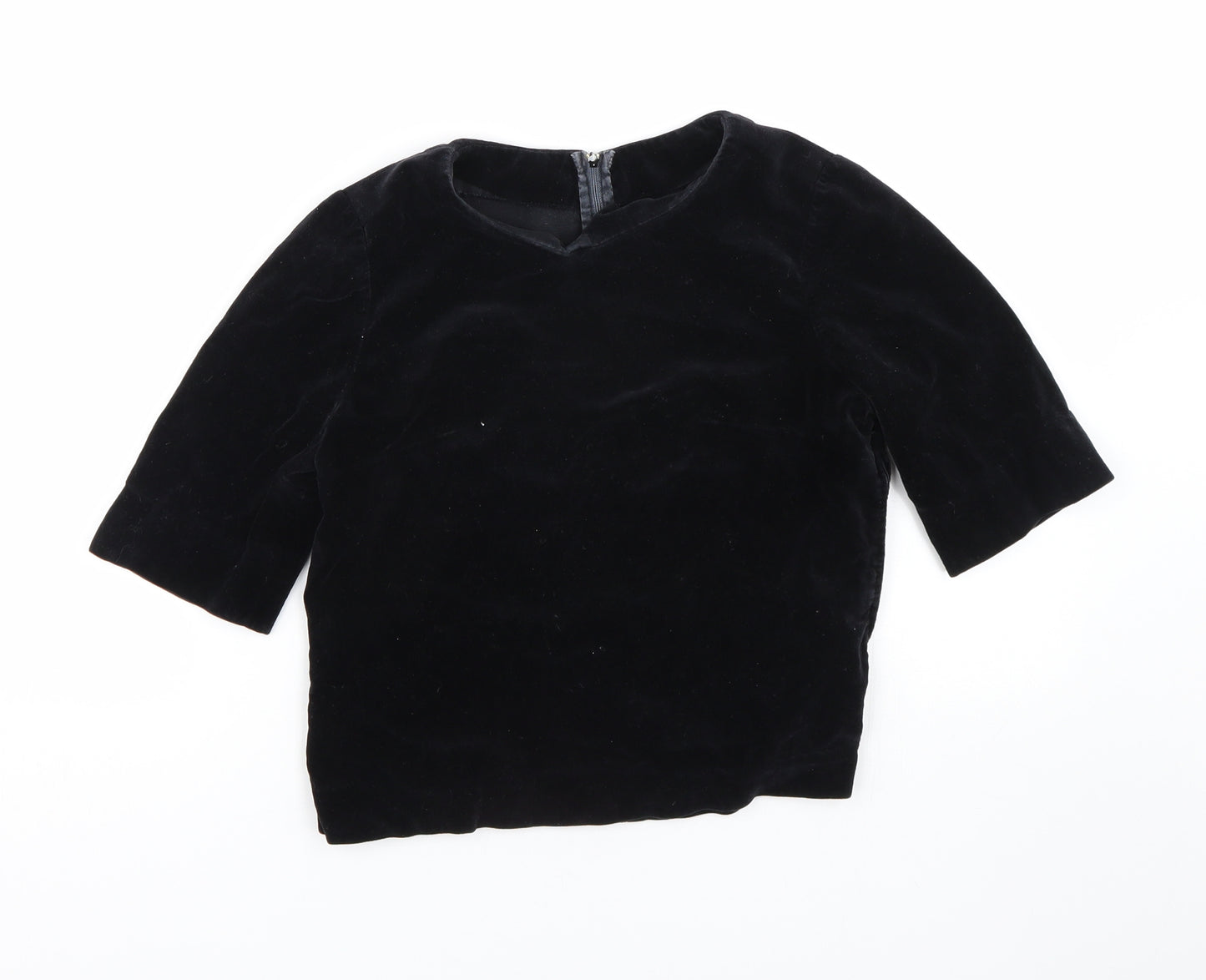 Preworn Womens Black  Velour Cropped T-Shirt Size S