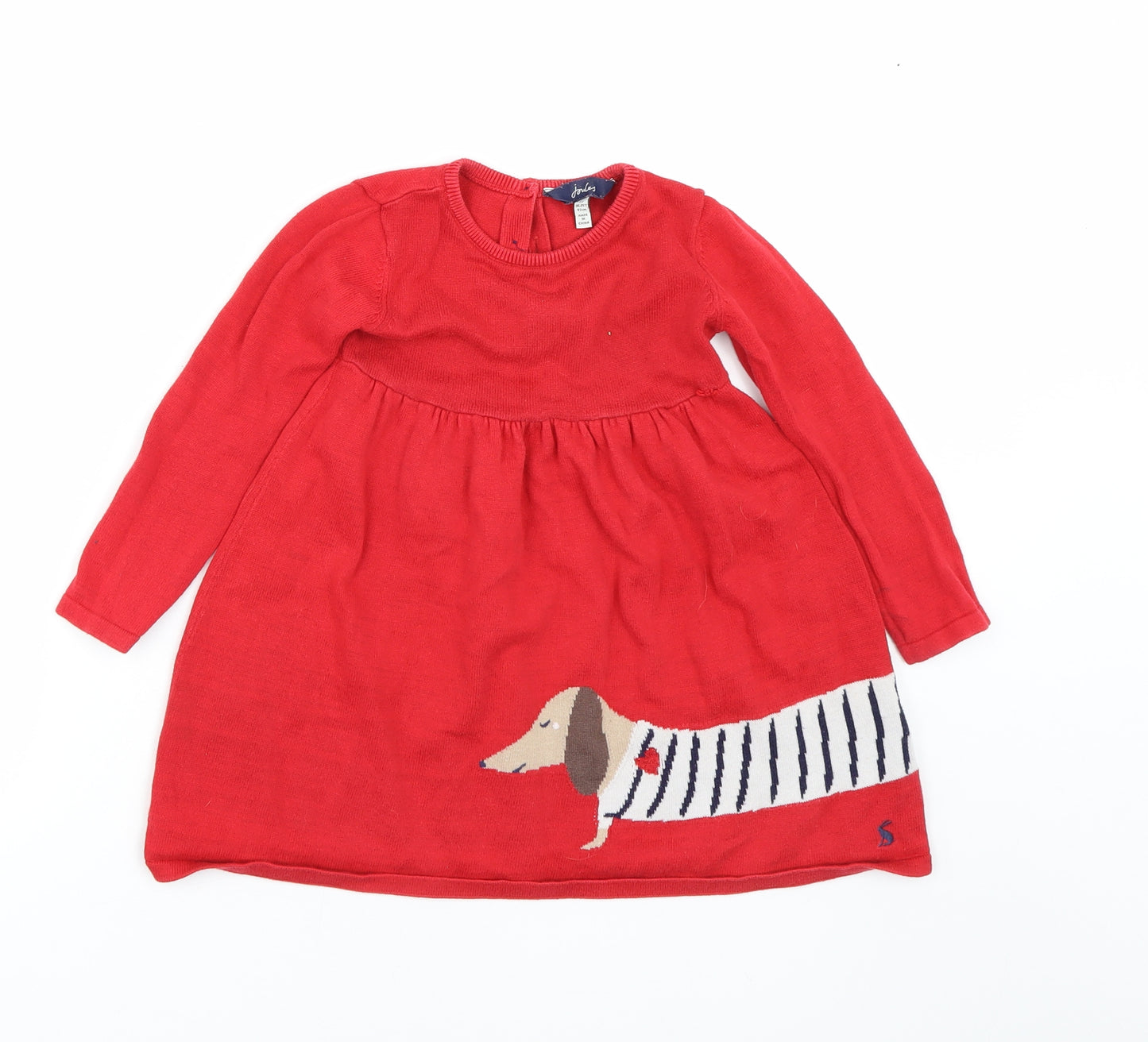 Joules Girls Red   Jumper Dress  Size 24 Months  - Dog