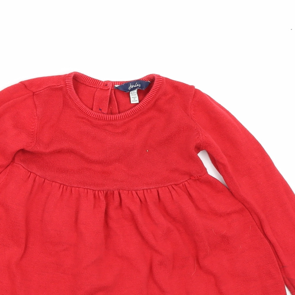 Joules Girls Red   Jumper Dress  Size 24 Months  - Dog