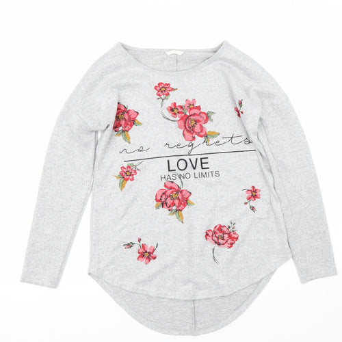 Womens Womens Grey Floral  Basic T-Shirt Size S