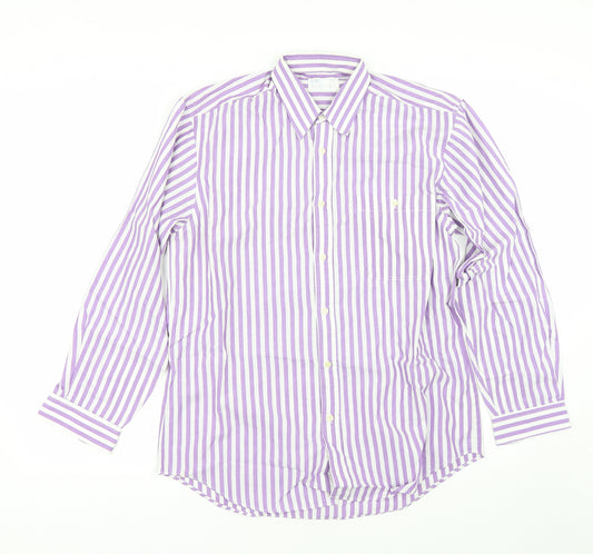 Front view of BHS men’s purple striped dress shirt, size 15