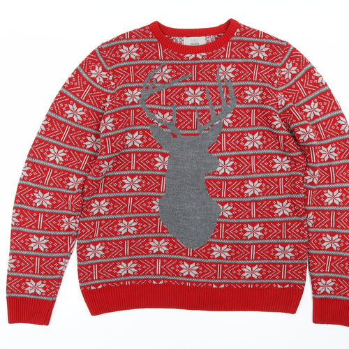 M&S Mens Red Fair Isle  Pullover Jumper Size M  - Christmas