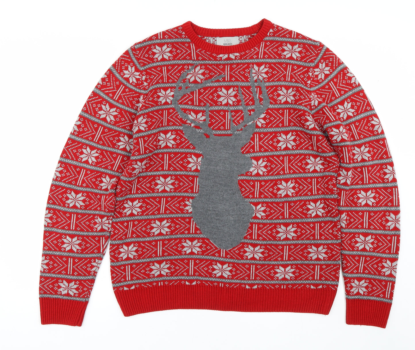 M&S Mens Red Fair Isle  Pullover Jumper Size M  - Christmas
