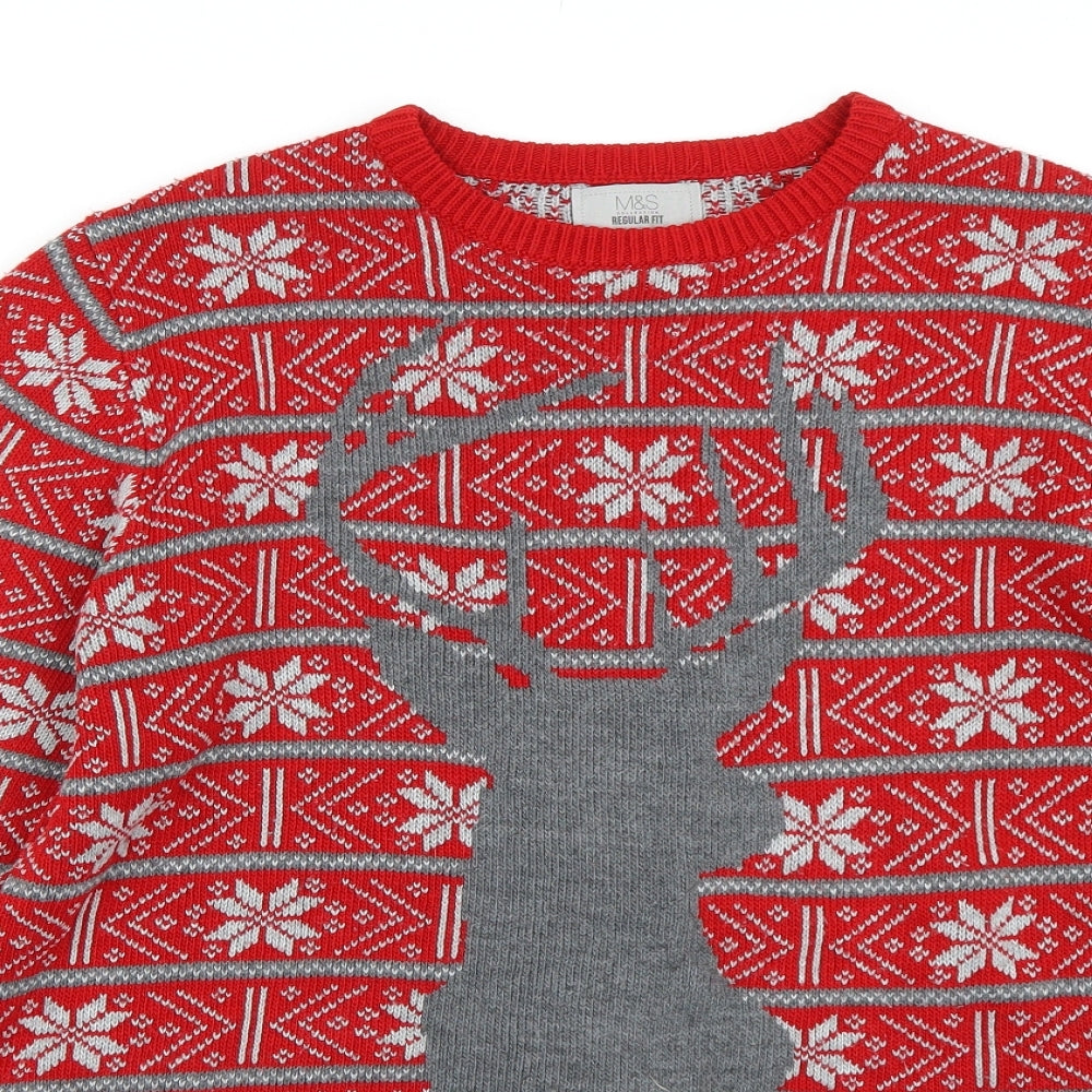 M&S Mens Red Fair Isle  Pullover Jumper Size M  - Christmas