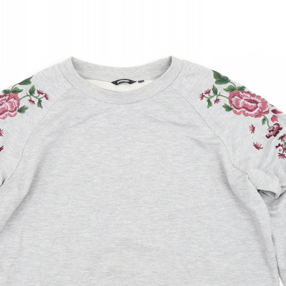 Golddigga Womens Grey Floral  Pullover Sweatshirt Size 14