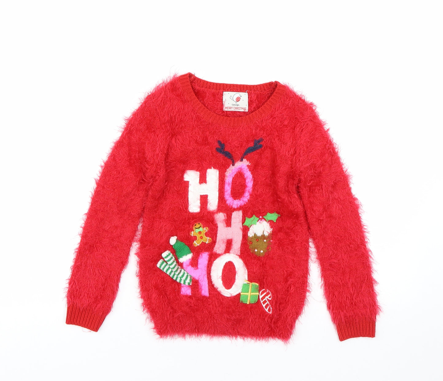 George Girls Red   Pullover Jumper Size 4-5 Years  - Christmas