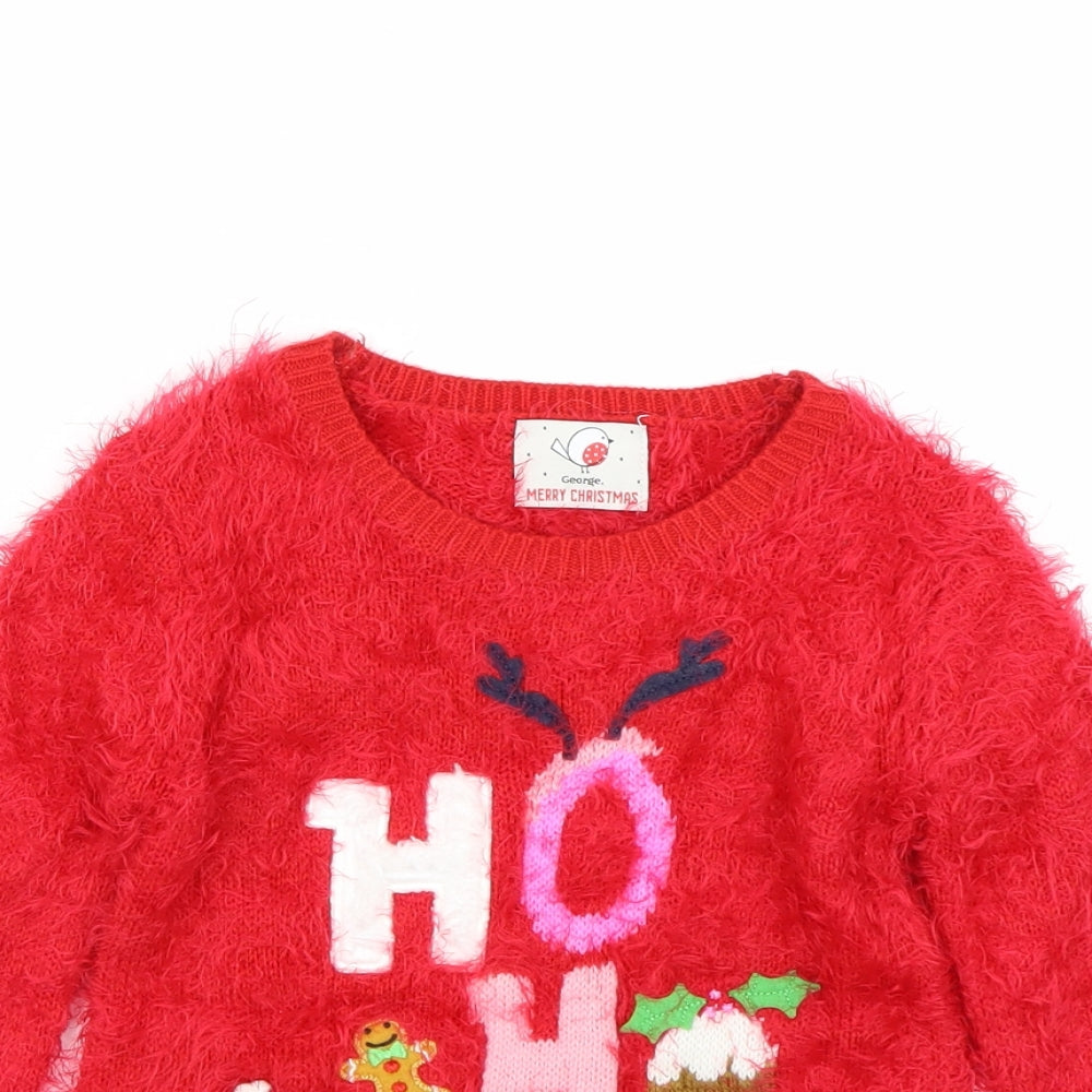 George Girls Red   Pullover Jumper Size 4-5 Years  - Christmas