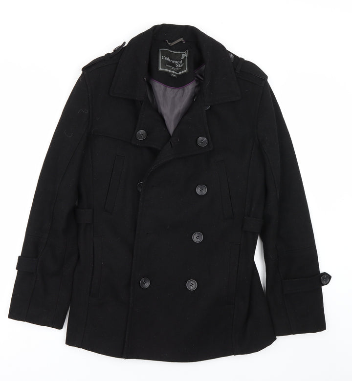 Cedar Wood State Womens Black Trench Coat Coat Size S